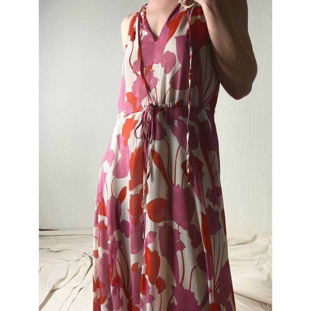 Mango Floral Pink Sleeveless Halter Maxi Gown Dress NWT US 4 - Picture 9 of 16